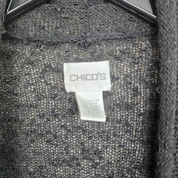 Chicos Cardigan Womens 1 US Medium Black Open Knit Polyester Rayon Casual Ladies - Picture 6 of 7